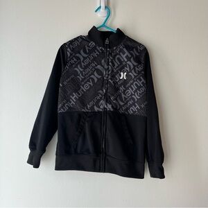 Hurley Boys Full Zip Jacket Size 6 | Black Logo Print Track Jacket Sweatshirt